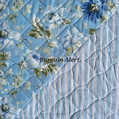 LAURA ASHLEY FLORAL TOILE 3pc KING QUILT Scalloped Edge Peony Blue White Green • £153.46