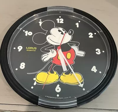 Vintage Lorus Quartz Mickey Mouse Black 10 1/2”  Wall Clock TESTED Takes AA Batt • $10