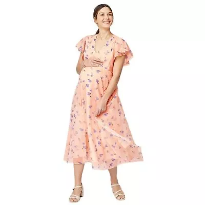 The Nines By HATCH Flutter Short Sleeve Chiffon Peach Floral Maternity Dress S • $20