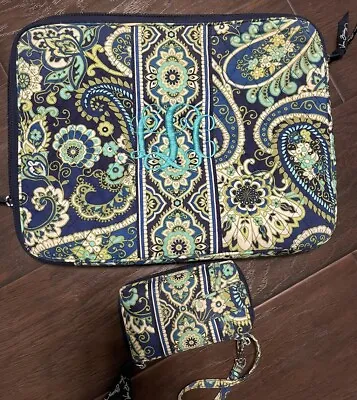 Vera Bradley Laptop Sleeve Paisley  Computer Case Blue 14” & Wallet MONOGRAM • $12