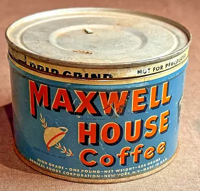 Vintage Maxwell House Coffee Key Wind 1 Pound Can With Lid • $28