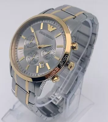 EMPORIO ARMANI AR11076 Renato Silver & Gold Tone 43mm Silver Dial Men's Watch • $222.34