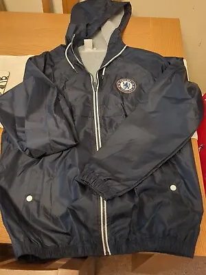 Official Chelsea FC Blue Zip Up Hooded Shower Jacket/Coat - Size Medium • £10