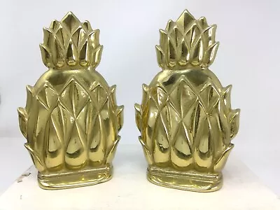 Pair Of Virginia Metalcrafters Brass Pineapple Bookends - Newport N8-2 • $54.99