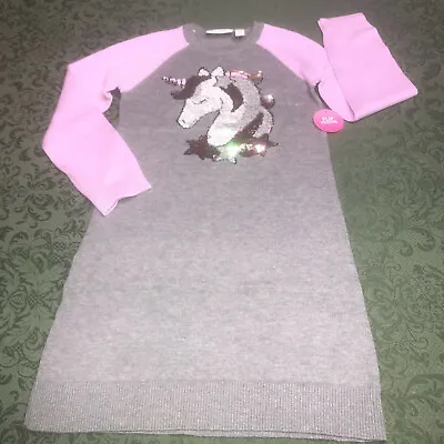 NWT 14 Unicorn Flip Sequins Birthday Sweater Dress Christmas Childrens Place • £18.84