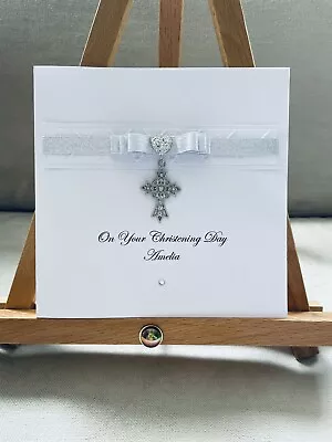 Personalised Handmade Christening Card - Cross Charm • £4.20