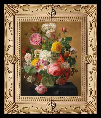 1800's Still Life Floral Flowers Roses Miniature Dollhouse Art Picture 8321 • $13.95