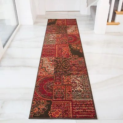 £20.95 • Buy Warm Red Terracotta Rugs Small Large Rug Floral Modern Patchwork Living Room Rug