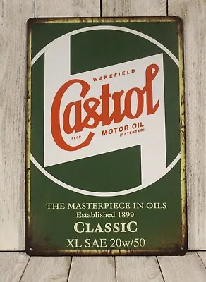 Castrol Motor Oil Tin Metal Sign Poster Garage Mechanic Gas Station Man Cave XZ • $10.97