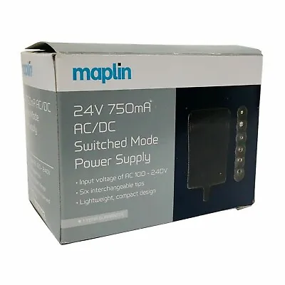 Maplin DC 24V 750mA Power Supply AC/DC Adapter With 6 Power Tip Connectors • £9.99