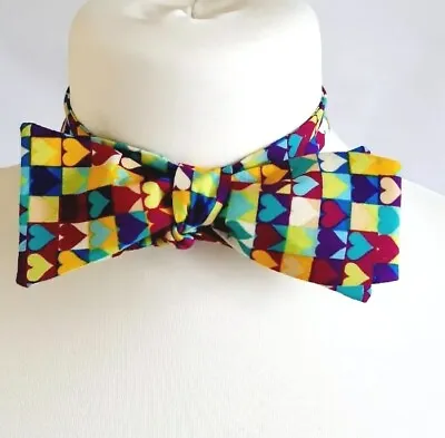 £8.50 • Buy HANDMADE - Multi-coloured Heart Themed - Butterfly Style Self-Tie Bow Tie