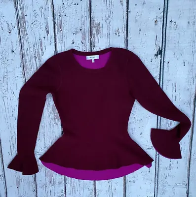 £17.37 • Buy MILLY Womens Knit Top S Flutter Sleeve Fuchsia And Purple Peplum Viscose Spandex