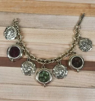 Gorgeous Vintage Goldtone Glass Victorian Style Charm Bracelet Roman Soldier • $21.99