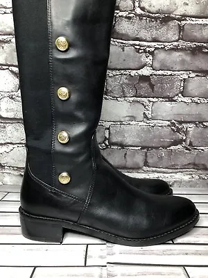 Vince Camuto Jacilla 2 Black Leather Wide Calf Stretch Riding Boots Women Sz 6.5 • $37.59