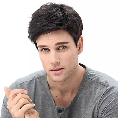 Handsome Men  Wavy Short Wig Natural Black Cosplay Party Layered Full Hair Wigs • £12.99