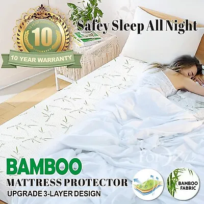 $28.99 • Buy Mattress Protector Bamboo Waterproof Topper Fitted Cover Double Queen King Bed