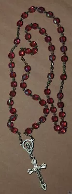 Vintage Catholic Rosary Red Faceted Glass Beads 28  Necklace • $25