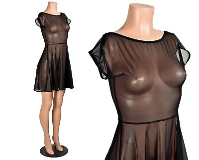 Sheer Black Mesh Skater Dress XS To 3XL Plus Size See Through Gothic Stretch • $60