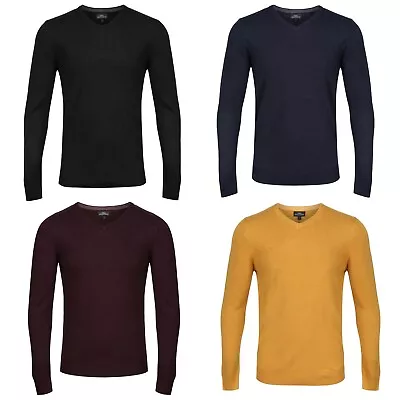 Famous Mens Jumper New V Neck Soft Fine Knit Sweater Warm Knitted Pullover Top • £9.99