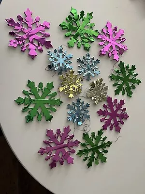 Vintage Christmas Ornaments -FOIL 3D SNOWFLAKES - MIXED COLORS FOLD FLAT • $20