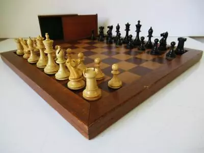 ANTIQUE GERMAN STAUNTON  CHESS SET  K 70mm + BOX  AND JAQUES STYLE BOARD • £244.99