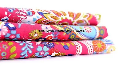 1/2.5/5 Yard Indian Pink Paisley Print Handmade Cotton Natural Sanganeri Fabric • $45.09