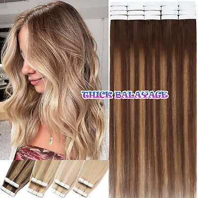 Thick 10/20Pieces Tape In Remy Human Hair Extension Skin Weft FULL HEAD Balayage • $21.07