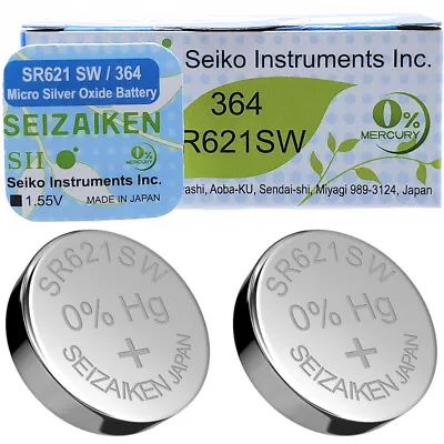 Seiko Seizaiken 364 SR621SW SR60 SB-AG 1.5V Silver Oxide Watch Battery 2 Pack • £2.29