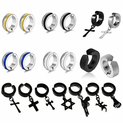 Men Women Titanium Steel Clip On Fake Ear Stud Hoop Non Piercing Earrings - • $1.83