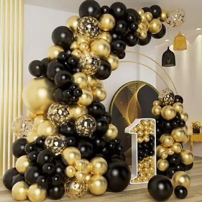 138pcs Black And Gold Balloons Garland Arch Kit With Black Gold Confetti Ball... • $13.39