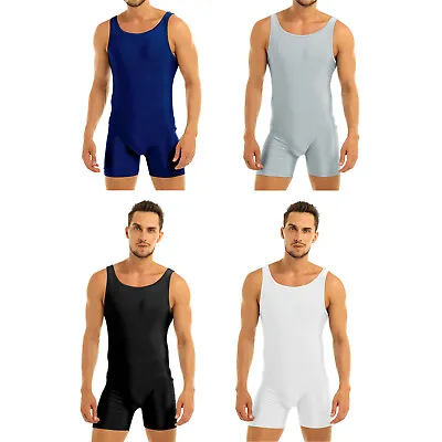 Men's One Piece Sleeveless Wrestling Singlet Boxer Briefs Gym Bodysuit Leotards • £12.04