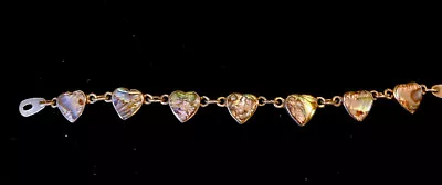 Sterling Silver And Black Abalone (oil Slick)heart Bracelet . Stamped A14 6.5” L • $8.22