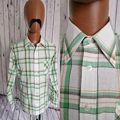 Vintage Dagger Collar Shirt -Medium- Check PolyCotton Mod Disco 1970s BV51u • £10