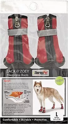 Zack & Zoey UM1245 20 83 ThermaPet Neoprene Boots For Dog Paws Large - Red • $29.15