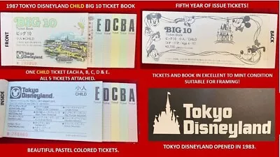 1987 TOKYO Disneyland A B C D E CHILD Big 10 Ticket Book EX To MINT TICKETS   Z4 • $87.87