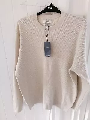 Men's Marks And Spencer Cream Cotton Blend Jumper Size XL NWT • $11.36