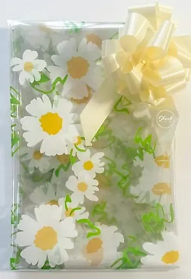 ShredAstic® Daisy Cellophane Wrap Cream Pull Bow Mothers Day Easter Hamper Kit • £0.99