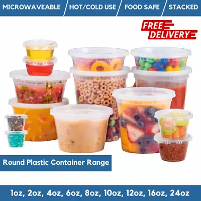 Round Food Containers Clear Plastic Tubs With Lids Plastic Deli & Sauce Pots  • £69.99