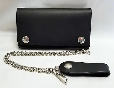 Black Leather Biker Trucker Wallet 6  X 3.5  With 12  Chain MADE IN USA • $28.99
