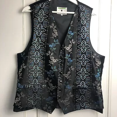 Piscador John Virgo Snooker Waistcoat Size XL Vintage Black Blue Floral Velvet • £24.99