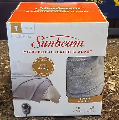 NEW SEALED Sunbeam Microplush Heated Throw Blanket Twin 62  X 84  Gray  • $37.99