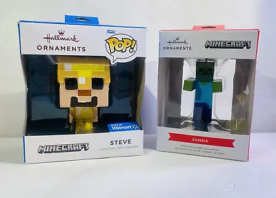 Funko POP Minecraft Steve & Zombie Lot Of 2 Hallmark Christmas Ornament Bundle • $13.30