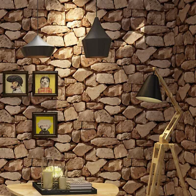 Stone Wall Wallpaper Roll 3D-Effect Vinyl Wallcovering For Living Room Decor·UK • £4.99