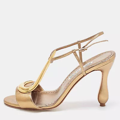 Manolo Blahnik Metallic Leather Ankle Strap Sandals Size 39 • $162.75