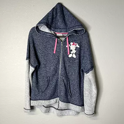 Disney Parks Women Sweatshirt Medium Blue Hoodie Logo Minnie Mouse Full Zip • $19