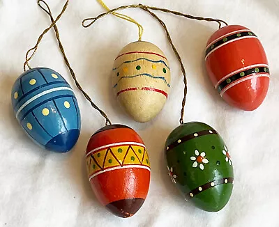 Antique Miniature Decorative Eggs Painted Wood Collectible (Lot Of 5) Hanging • $9.50