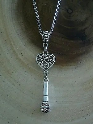 Singer Singing Microphone Music Heart Charm Stainless Steel Necklace Jewelry • $16