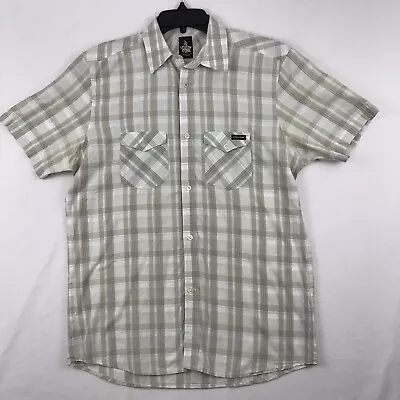 VOLCOM Stone Boardwear Mens Button Up Shirt Short Sleeve Size M Tan Plaid • $11.99