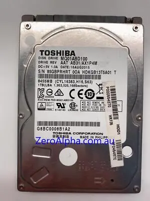 MQ01ABD100 Toshiba Donor Hard Drive AX1P4M 16AUG2015 • $249