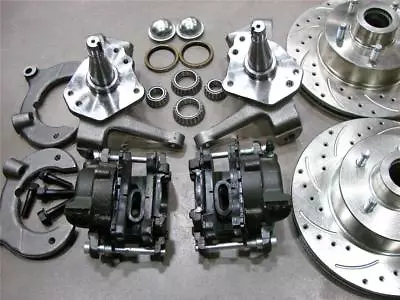 Mustang Ii Front 11  Drilled Slotted Chevy Rotors Disc Brake Kit 2  Drop Spindle • $398.22